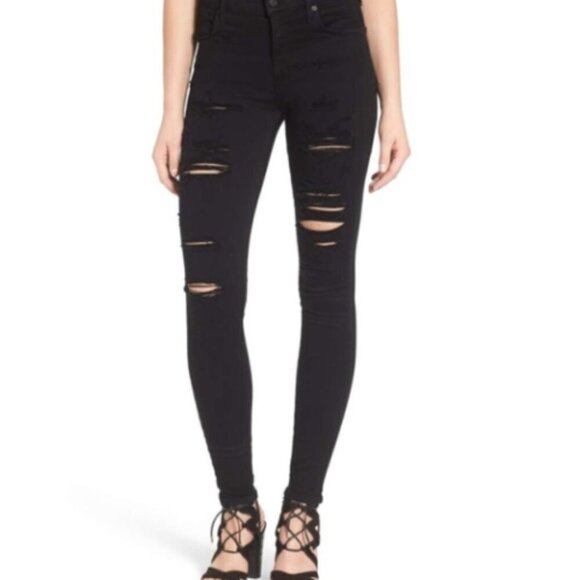 Agolde Sophie High Rise Skinny Jeans in Black Moonstruck Destroyed Womens 30 - Picture 1 of 8